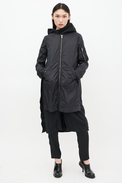 Rick Owens // DRKSHDW Black Nylon Long Bomber Coat – VSP Consignment