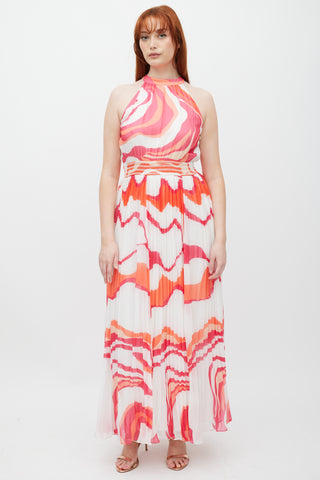Rocco Sand White & Multicolour Abstract Pleated Dress