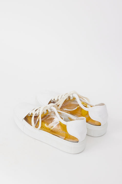 White Leather & Yellow PVC Feather Sneaker