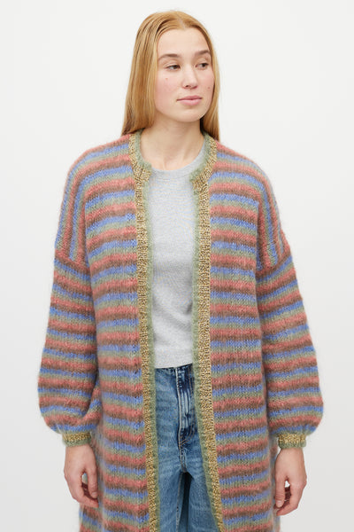 Multicolour Striped Knit Mohair Cardigan