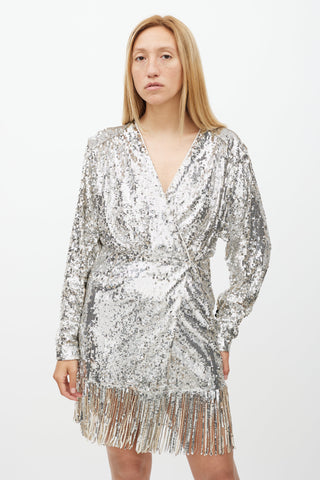 Rotate // Silver Samantha Sequin Wrap Dress – VSP Consignment
