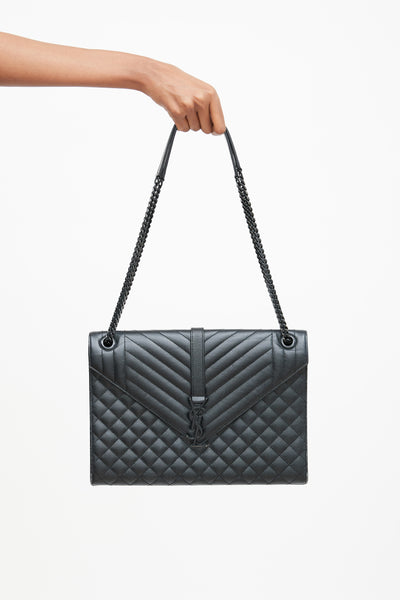 Saint Laurent // 2017 Black Leather Large Envelope Shoulder Bag
