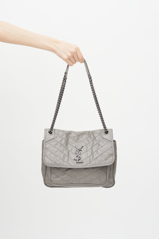 Saint Laurent 2017 Grey Vintage Leather Medium Niki Crossbody Bag