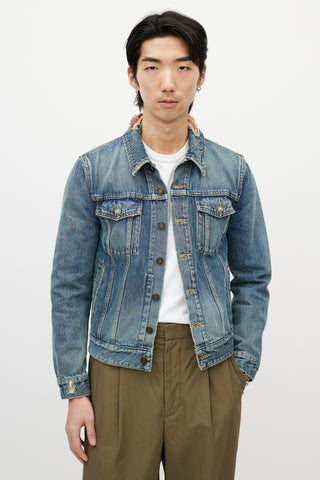 Blue Red Bandana Distressed Denim Jacket