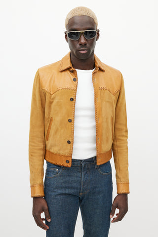 Saint Laurent Brown Braided Leather Jacket