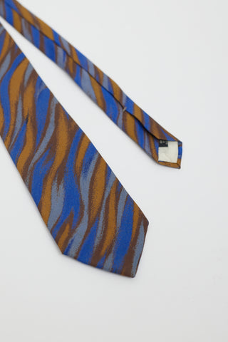 Saint Laurent Vintage Blue & Brown Silk Stroke Print Tie