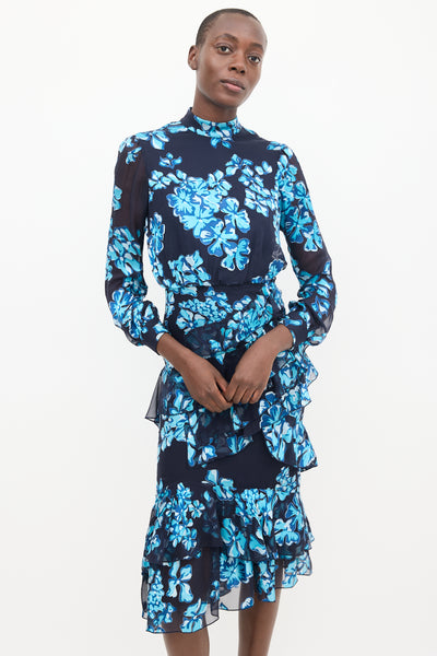 saloni blue dress // Floral Ruffled – VSP Consignment creating effortless movement with 92=handle1=Sideboard=richmond-ridged-large-sideboard-black Size:3-6 month Dress Deltas Usmc Female