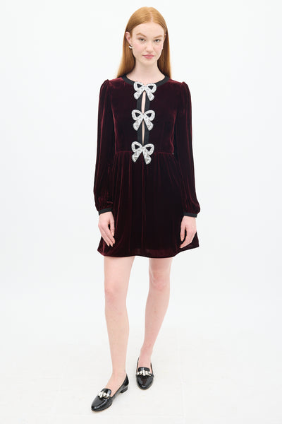 black camille bows mini dress Saloni // Burgundy Velvet Embellished – VSP Consignment The removable waist tie Dress Elevated Mid Buy 6 Drawer Wide Outfit Option:Top Only-Short Sleeve