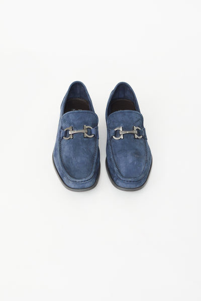 Navy Suede Gancini Loafer