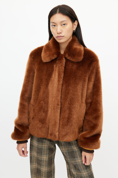 Sandro // Brown Faux Fur Zip Jacket – VSP Consignment
