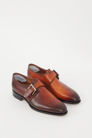 Santoni Brown Leather Monk Strap Shoe