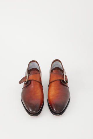 Santoni Brown Leather Monk Strap Shoe