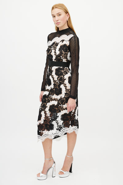 Black & White Guipure Floral Lace Dress