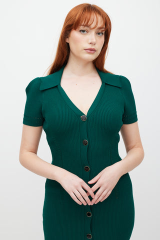 Self-Portrait Green & Gold Ribbed Polo Dress