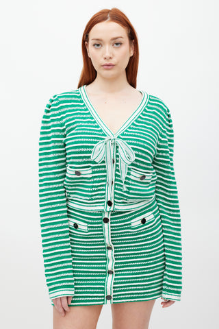 Self-Portrait Green & White Striped Knit Co-Ord Set