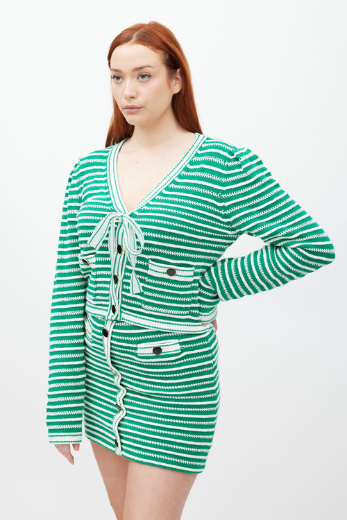 Self-Portrait Green & White Striped Knit Co-Ord Set