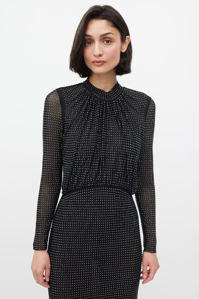 self portrait black rhinestone mesh long sleeve midi dress Black Rhinestone Embellished Maxi Dress  self-portrait