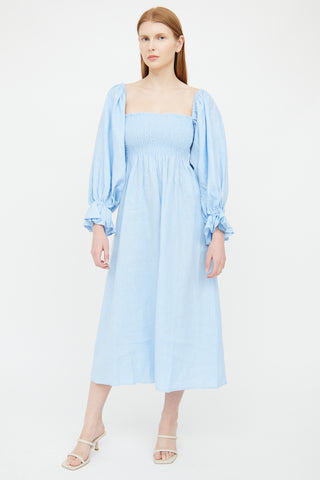 Sleeper Blue Linen Puff Sleeve Dress