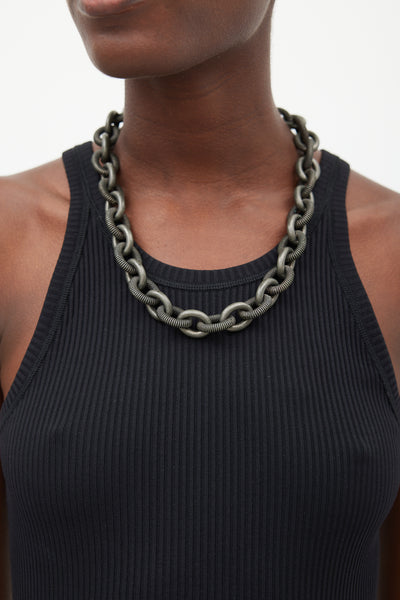 Stella McCartney // Silver Textured Chain Link Pendant Necklace