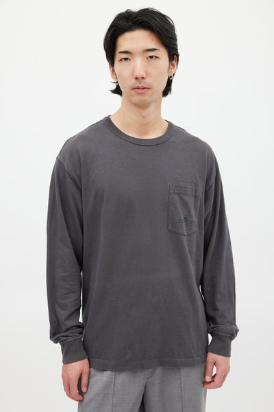 Stone Island // Dark Grey Embroidered Logo Long Sleeve Top - Main Image