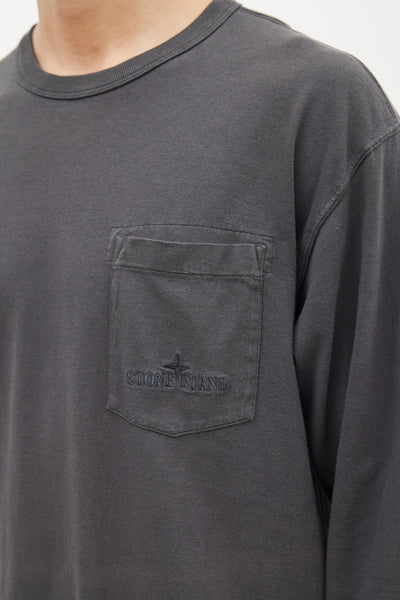 Stone Island // Dark Grey Embroidered Logo Long Sleeve Top – VSP