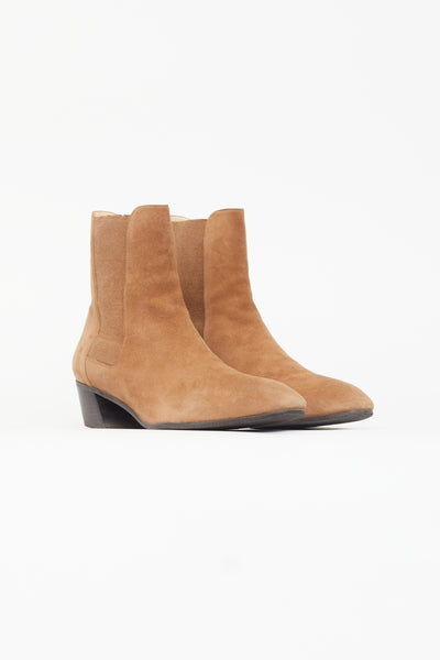 Stuart Weitzman // Brown Suede Cleora Heeled Boot – VSP Consignment