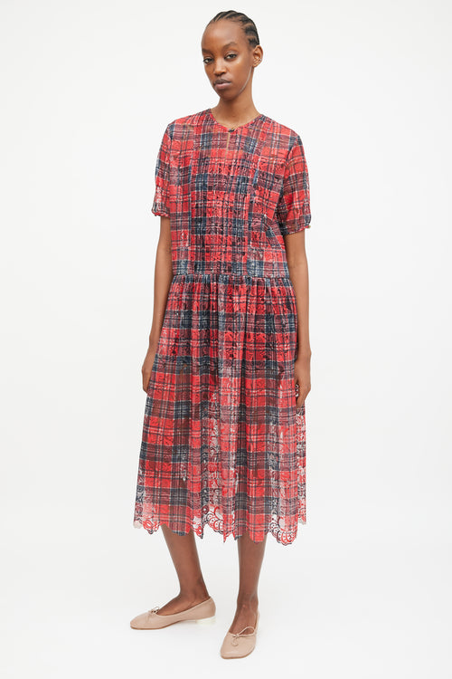 Suzanne Rae Red & Black Lace Plaid Semi Sheer Dress