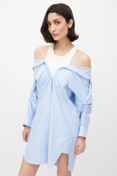 T by Alexander Wang // Blue & White Off Shoulder Layered Shirt Dress – VSP  Consignment
