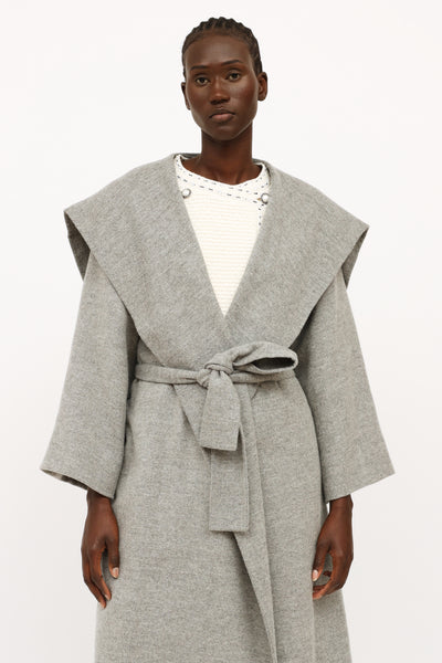 Grey Wool Blend Robe Coat