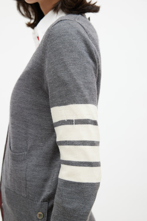 Thom Browne Grey & Cream Wool Striped Cardigan