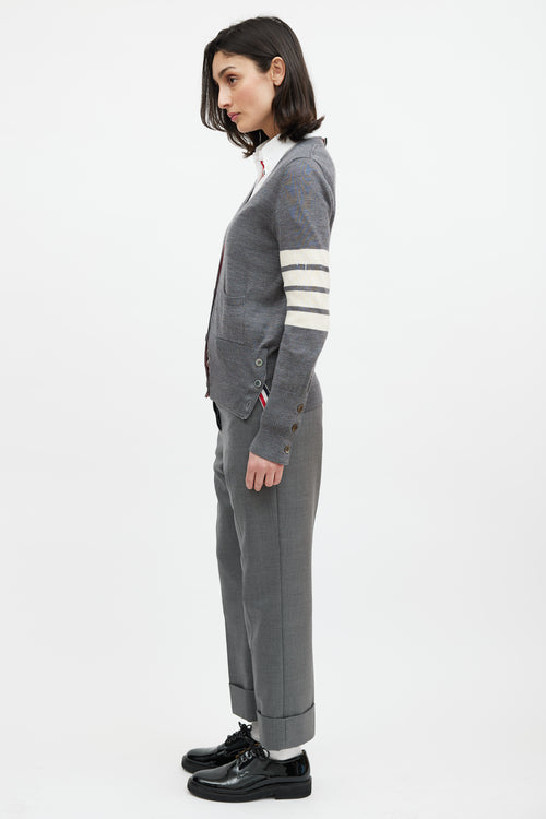 Thom Browne Grey & Cream Wool Striped Cardigan