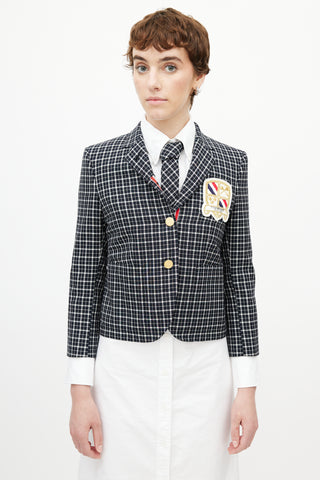 Thom Browne Navy & Multicolour Plaid Tie Blazer