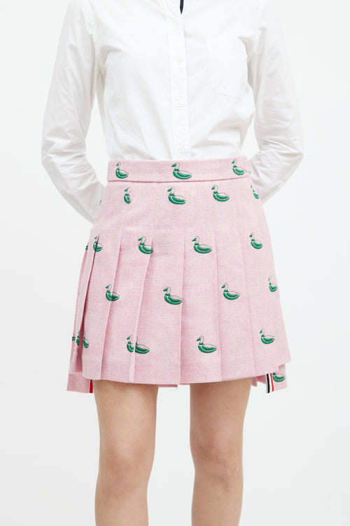 Thom Browne Pink & Green Embroidered Pleated Skirt