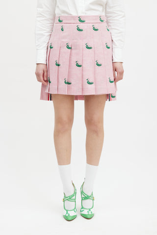 Thom Browne Pink & Green Embroidered Pleated Skirt
