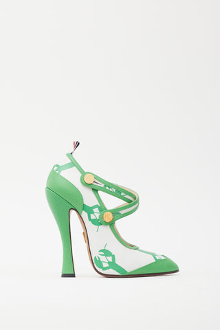 Thom Browne Green & White Patterned Mary Jane Heel
