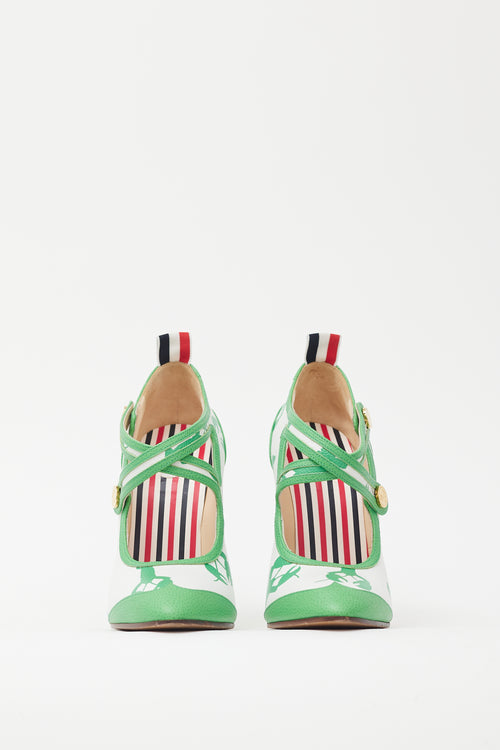 Thom Browne Green & White Patterned Mary Jane Heel