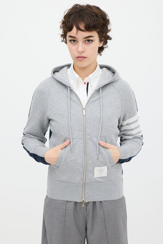 Thom Browne // Grey Navy Colour Blocked Four Bar Zip Hoodie