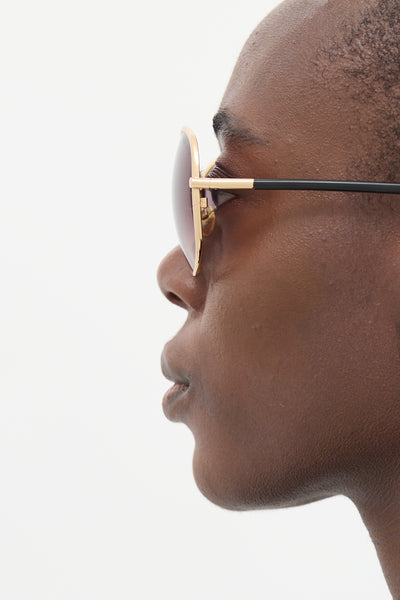 Tom Ford // Gold & Black Iris TF180 Round Sunglasses – VSP  display picture 1
