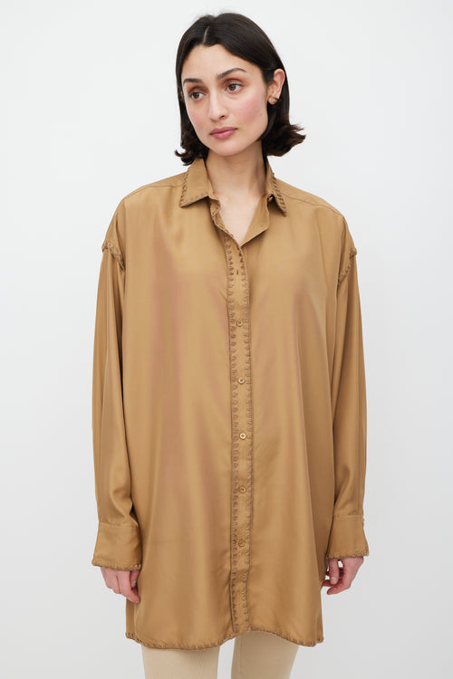 Totême Brown Silk Embroidered Oversized Shirt