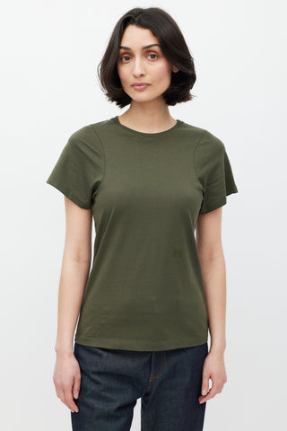 Totême Green Embroidered Logo Curved Seam T-Shirt