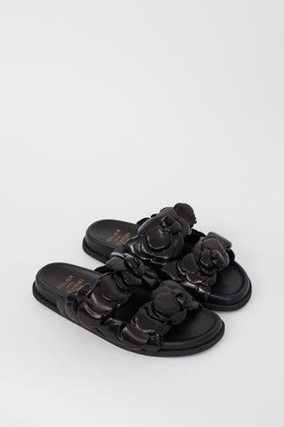 Valentino Atelier 03 Black Leather Rose Edition Sandal