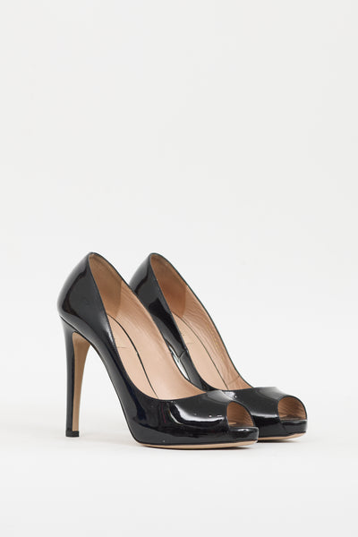 Valentino // Black Patent Peep Toe Rockstud Pump – VSP Consignment