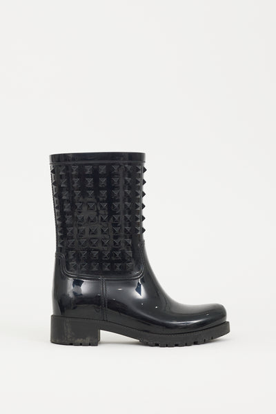 Valentino // Black Rubber Garavani Rockstud Rain Boot – VSP
