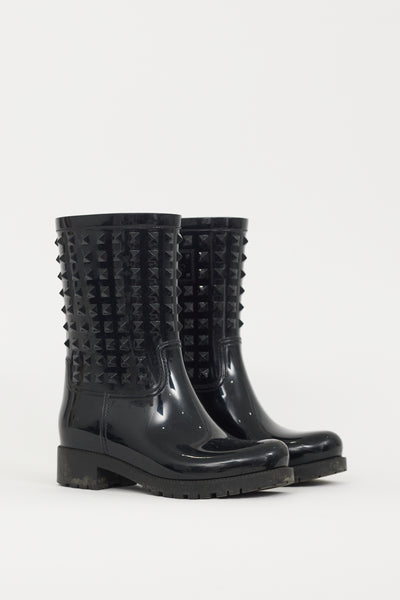 Valentino // Black Rubber Garavani Rockstud Rain Boot – VSP
