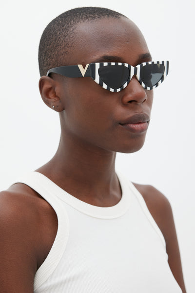 Valentino // Black & White VA4063 Striped Cateye Sunglasses – VSP