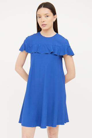 Red Valentino Blue Ruffle Short Sleeve Dress