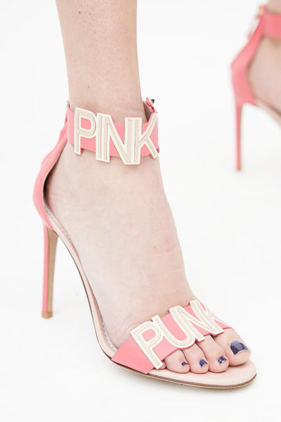 Pink Ankle Strap Heels Leather Sandals Shoes