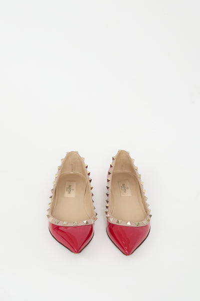 Valentino // Red Patent Gold Rockstud Ballet Flat – VSP Consignment