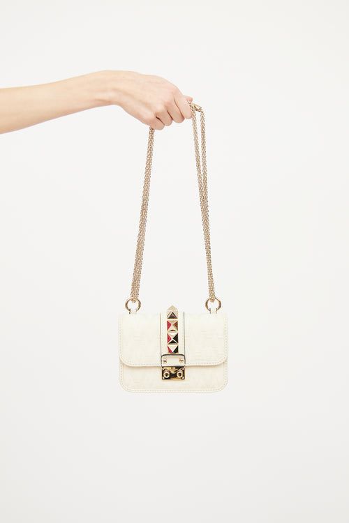 Valentino Cream Glam Lock Small Shoulder Bag