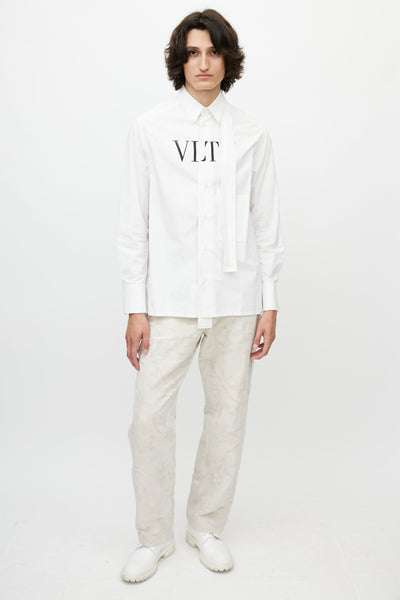 Valentino // White & Black Cotton Logo Button Up Shirt – VSP